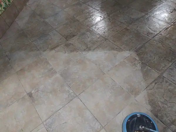 Half of tile flooring cleaning